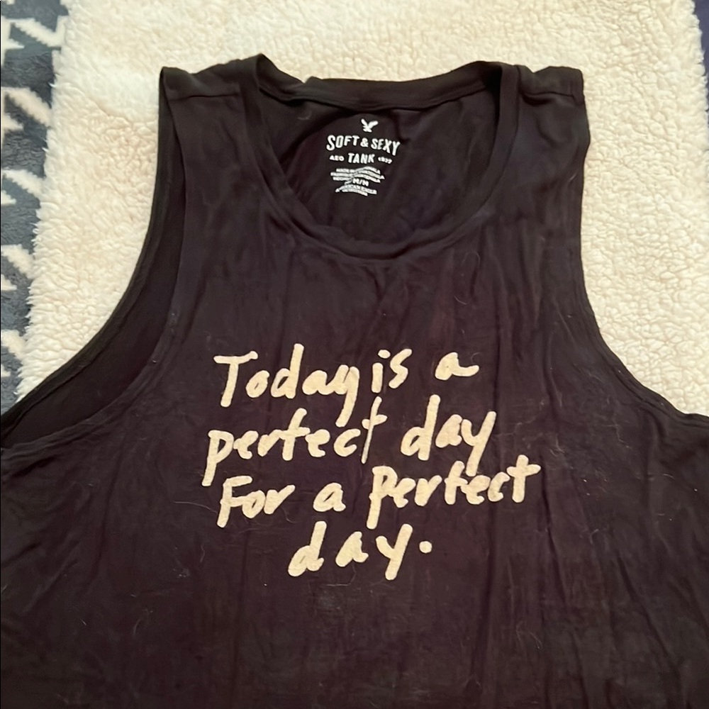 American Eagle Outfitters Black Tank Top with White Text